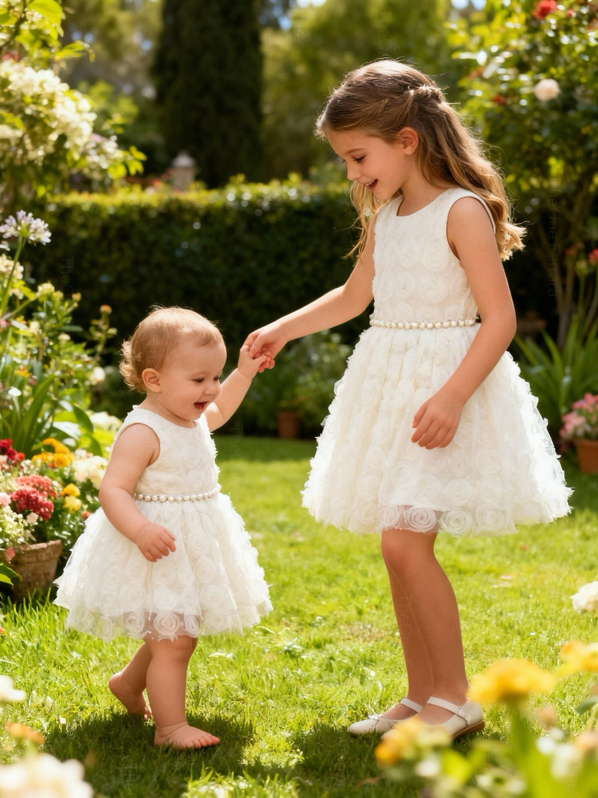 Abito da Principessa Champagne - Vestito Elegante per Neonata (6mesi - 12 anni）