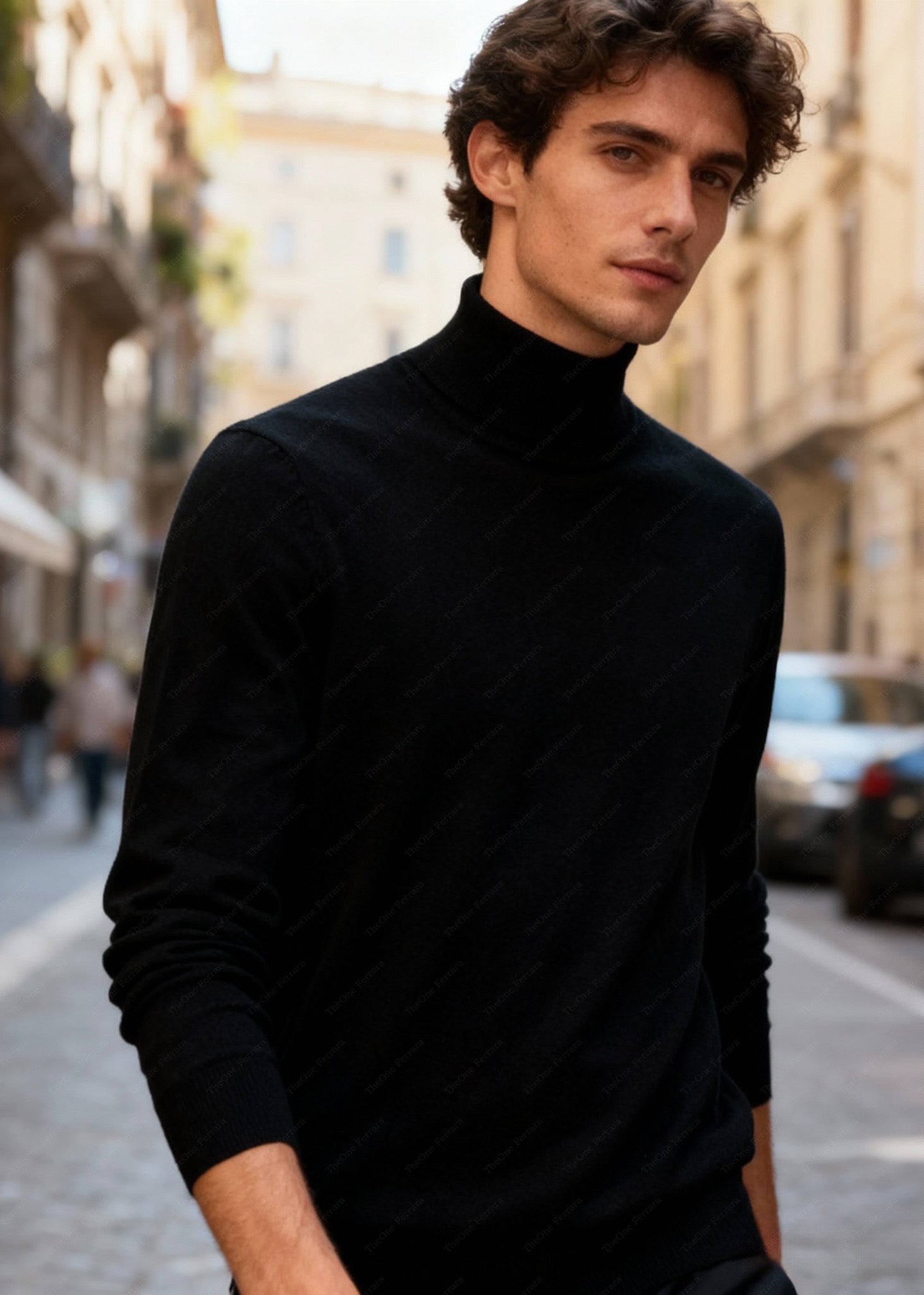 Maglione Uomo Collo Alto - Dolcevita Merino Autunno Inverno ct-008 Nero