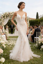 Abito da Sposa Sirena con Paillettes e Tulle – Vestito da Sposa Elegante con Scollatura Profonda e Schiena Scoperta 851016