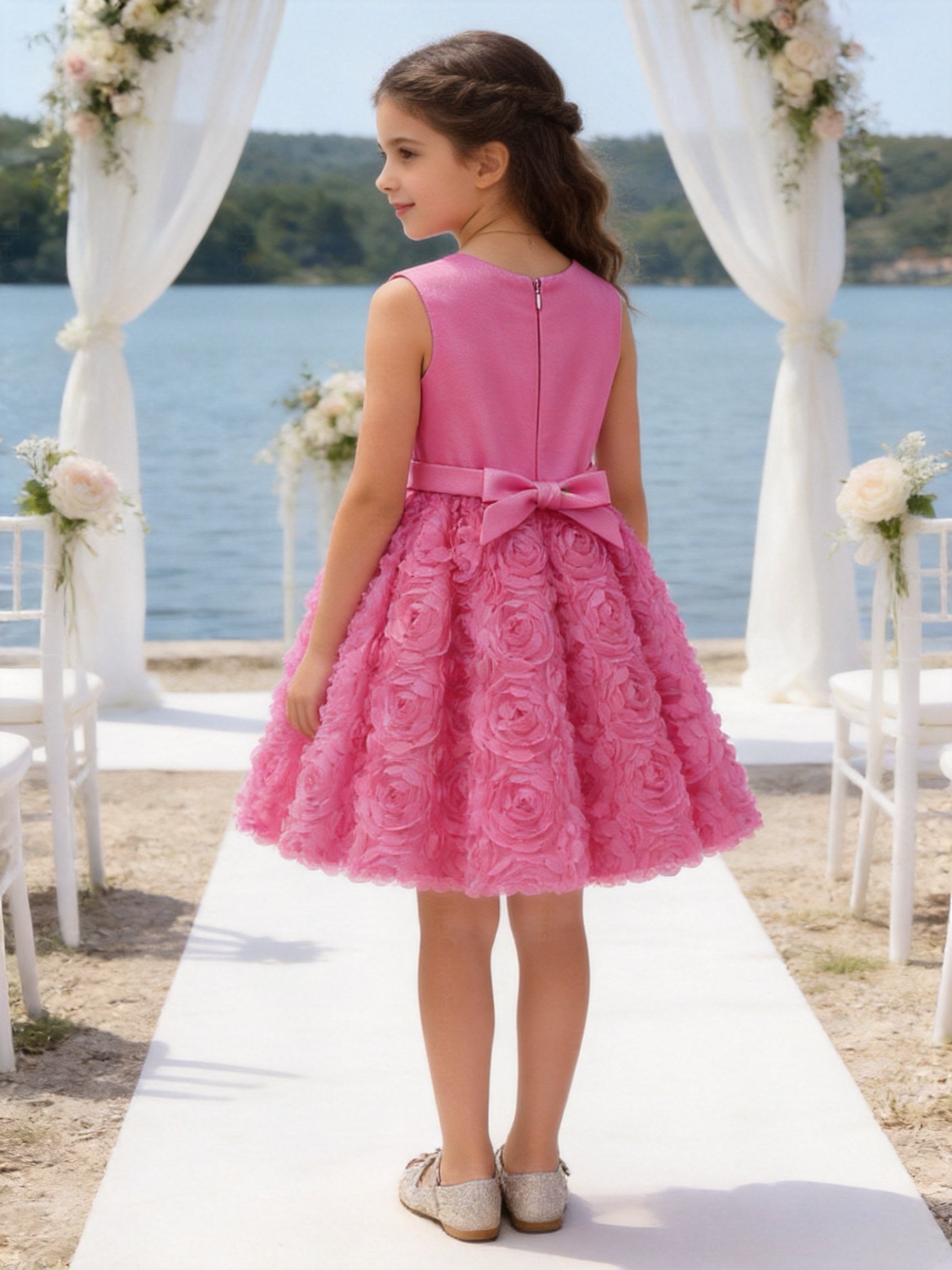 Abito Elegante Bambina 2-12 Anni – Vestito Cerimonia con Gonna 3D Floreale per Matrimonio e Comunione