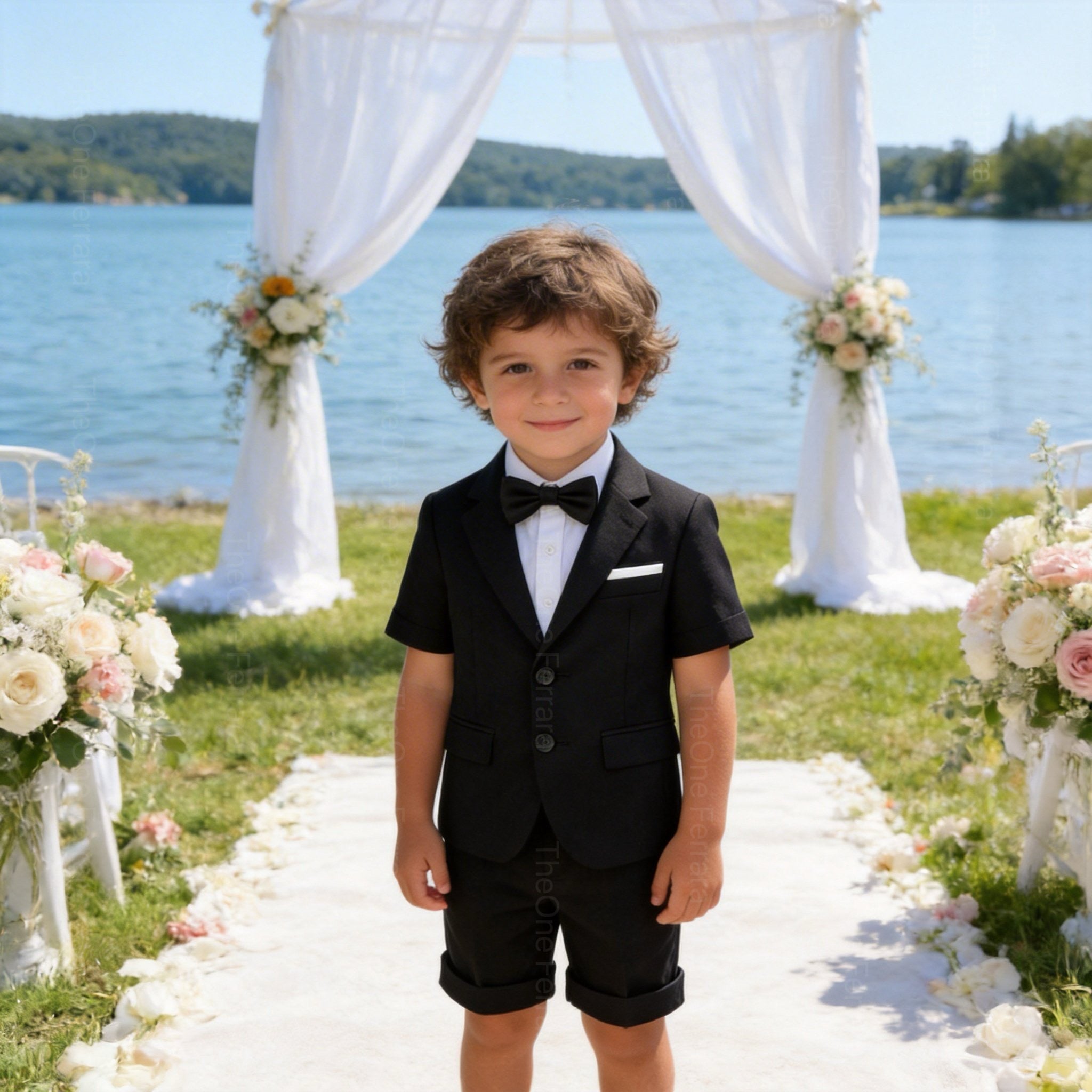 Completo Elegante Bambino Estivo 4 Pezzi con Giacca e Pantaloncini Abito Cerimonia Matrimonio 1-10Anni