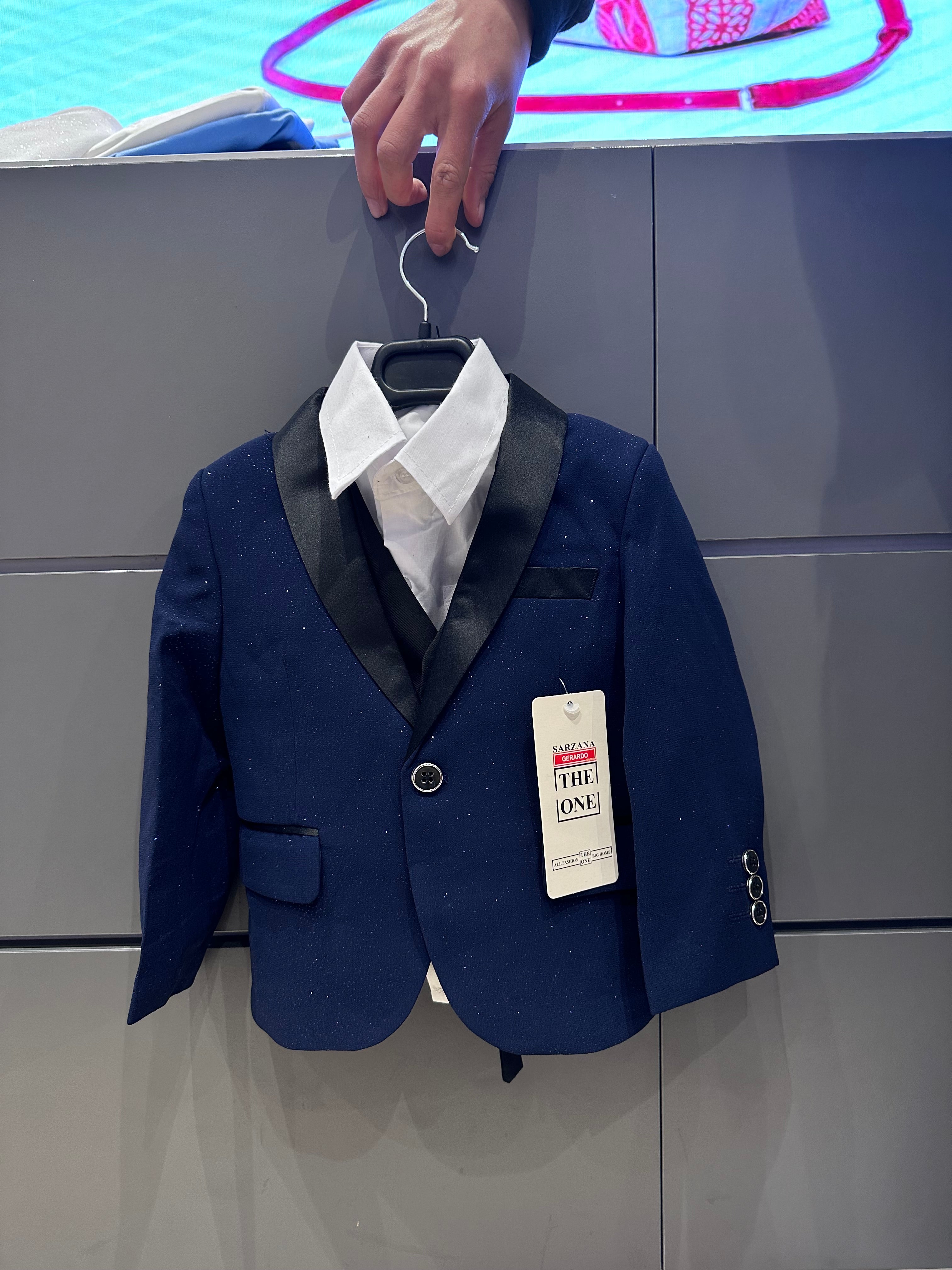 Completo Elegante Bambino Blu Notte Brillante 5 Pezzi Abito Cerimonia Matrimonio 1-14Anni