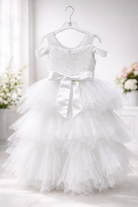 Abito da Cerimonia Bambina Bianco con Tulle e Paillettes 2–14 Anni 8238 -TheOne