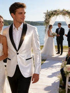 Abito Uomo Cerimonia Bianco Brillantinato Slim Fit con Rever in Raso 2 Pezzi