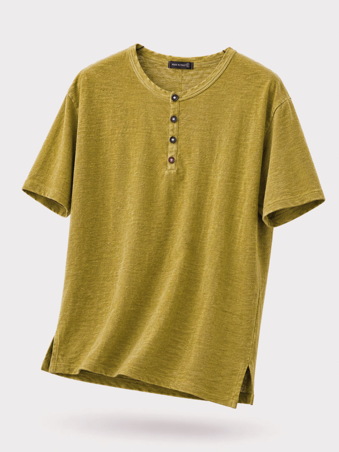 Maglia Uomo Henley 100% Cotone Made in Italy Manica Corta S-3XL giallo senape