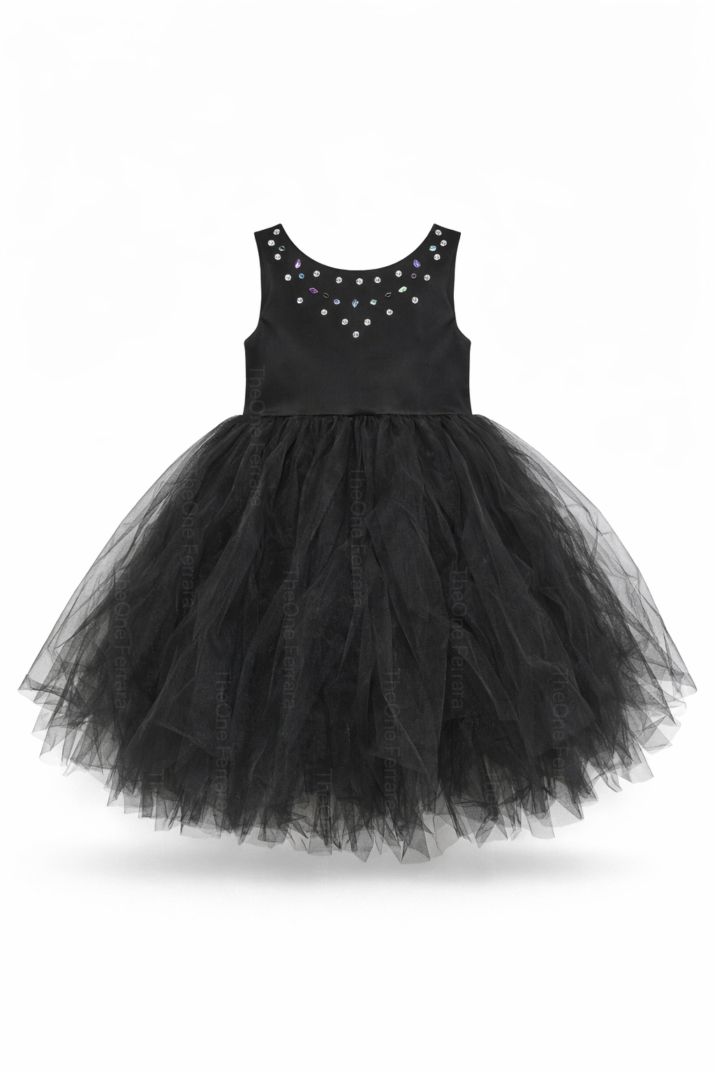 Abito Cerimonia Bambina Elegante in Tulle con Scollo Gioiello – 2-14 Anni – Rosa | Bianco | Bordeaux | Rosa Cipria – 2045 Nero