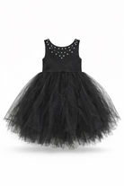 Abito Cerimonia Bambina Elegante in Tulle con Scollo Gioiello – 2-14 Anni – Rosa | Bianco | Bordeaux | Rosa Cipria – 2045 Nero