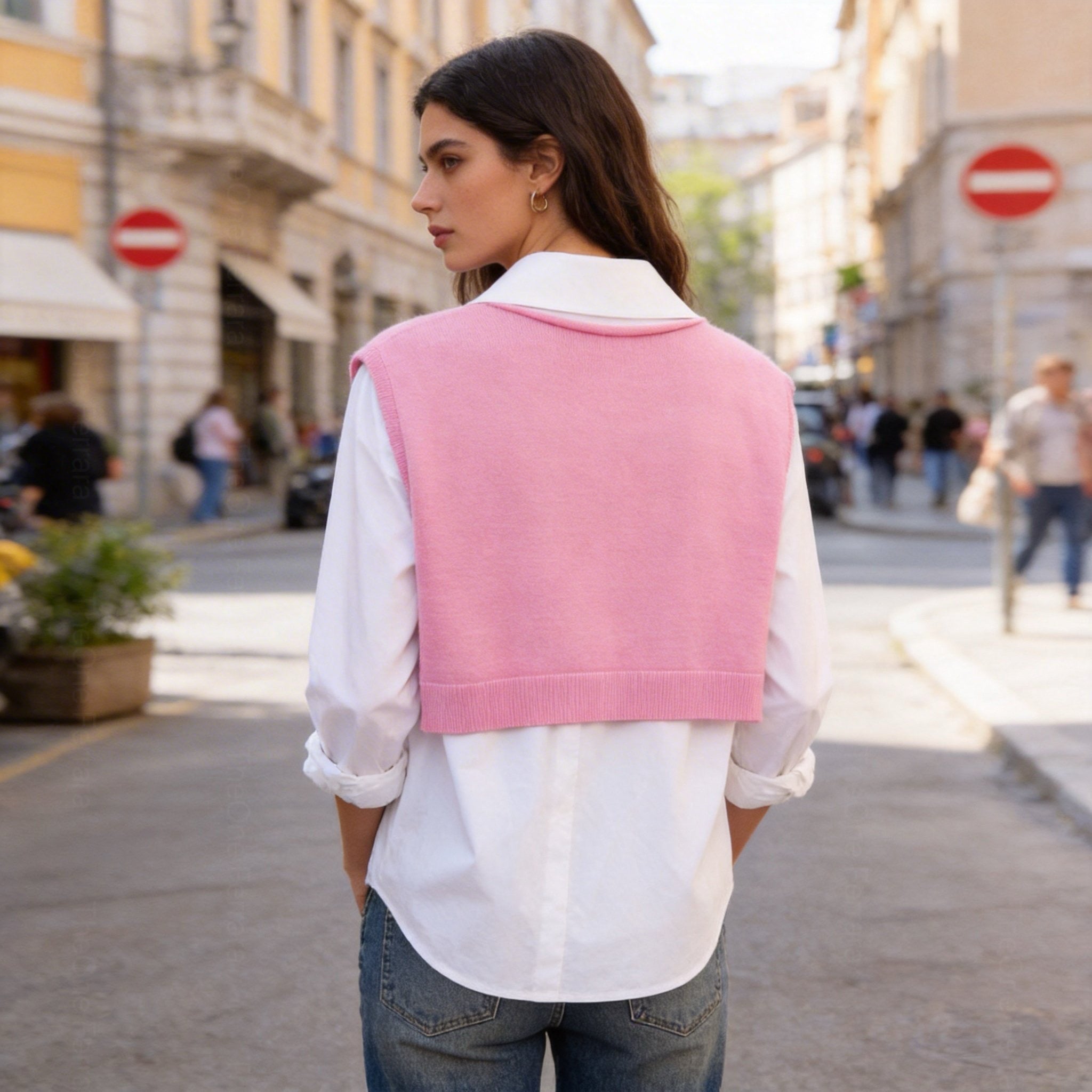 Completo Donna 2 Pezzi – Camicia Bianca Oversize + Gilet Maglia a Righe | Taglia Unica | Look Casual Chic Primavera Estate