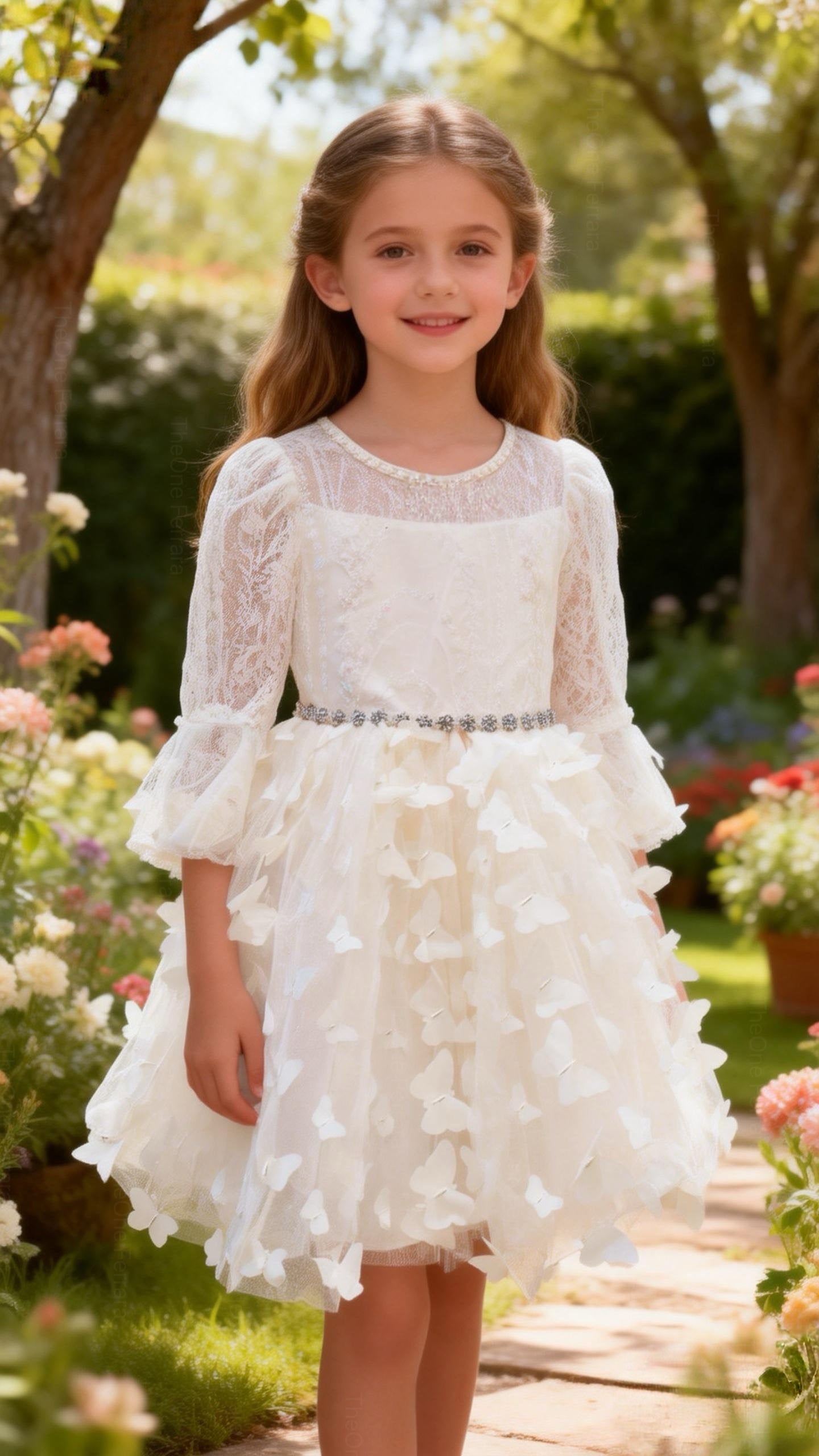 Abito Comunione Bambina Champagne in Tulle con Paillettes – 2–16 Anni- 8541 -TheOne