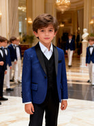 Completo Elegante Bambino Blu Notte Brillante 5 Pezzi Abito Cerimonia Matrimonio 1-14Anni