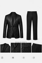 Abito Uomo Cerimonia Slim Fit Blu Jacquard Elegante Smoking Fantasia 2pz Nero