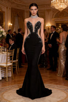 Abito da Sera Nero Sirena con Cristalli – Vestito Elegante Lusso da Gala 618001