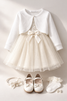 Bolero Bianco Neonata 12-36 Mesi -12 anni con Bottone Perla – Coprispalle Elegante per Battesimo e Cerimonia 5036
