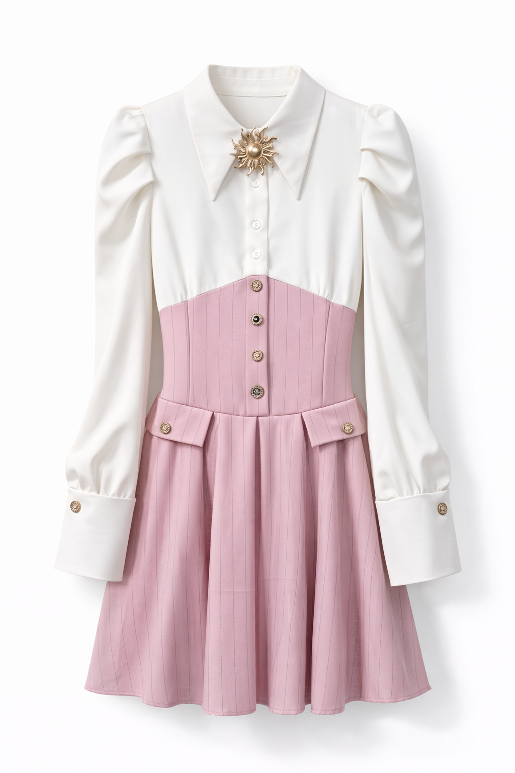 Abito Donna Elegante con Effetto Corsetto e Gonna Plissettata Camicia Strutturata Chic 89859