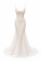 Abito da Sposa Sirena con Paillettes e Tulle – Vestito da Sposa Elegante con Scollatura Profonda e Schiena Scoperta 851016