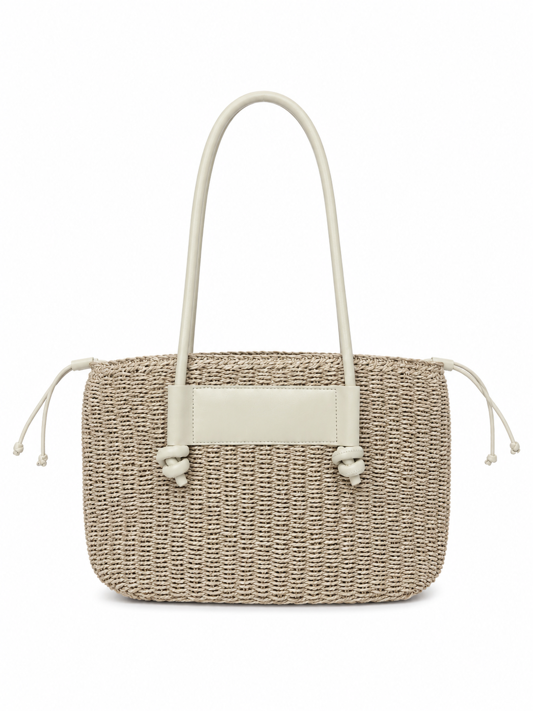 Borsa Donna Intrecciata con Manici in PU | Shopper Estiva Elegante 2026 Beige Chiaro L × A × P: 41 × 23 × 6 cm