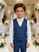Completo Elegante Bambino Blu Classico 5 Pezzi Abito Cerimonia Matrimonio Comunione 1-16 Anni