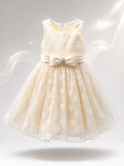 Vestito Bambina Elegante in Organza Jacquard Lurex con Fiocco