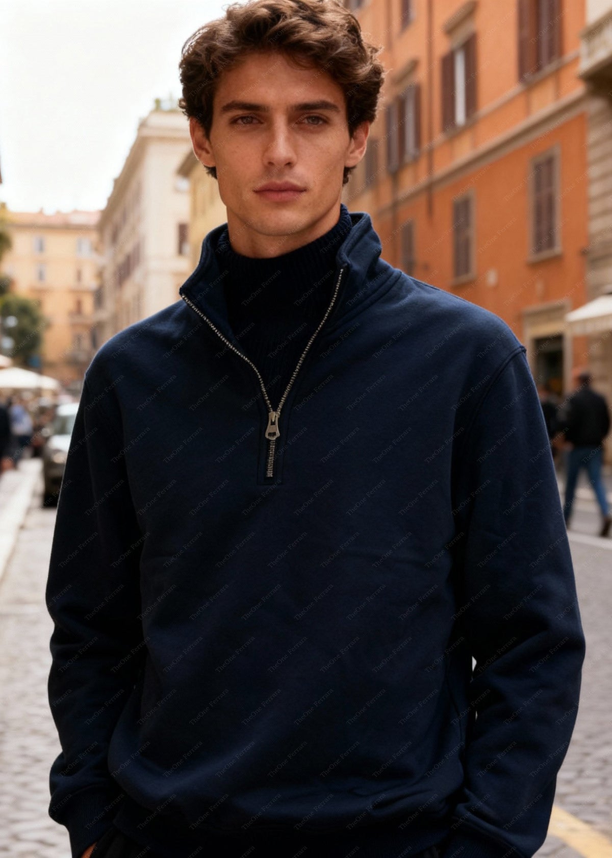 Felpa Unisex con Mezza Zip Foderata in Pile - Pullover Caldo Invernale Blue notte