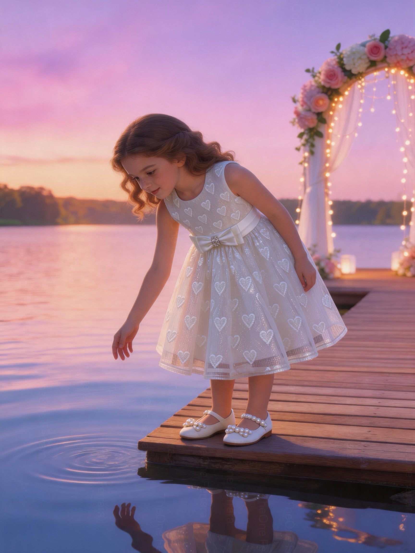 Vestito Bambina Elegante in Organza Jacquard Lurex con Fiocco
