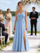 Abito Damigella Monospalla in Chiffon con Spacco Laterale