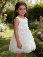 Abito da Cerimonia Bambina 2-12 Anni Elegante – Vestito con Fiori 3D e Gonna in Tulle per Matrimonio, Battesimo e Compleanno 716