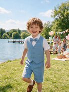 Completo Elegante Bambino Estivo 4 Pezzi con Pantaloncini Abito Cerimonia Matrimonio 1-8 Anni