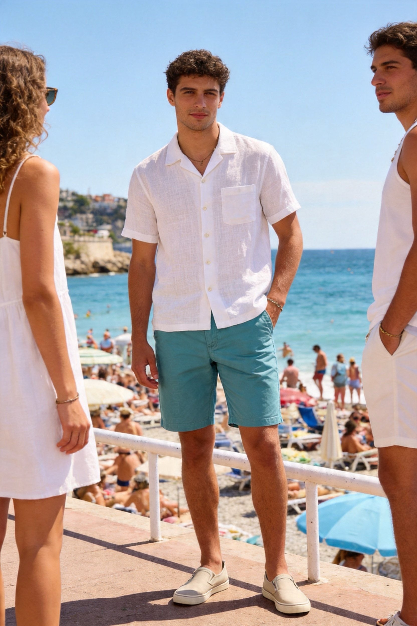 Bermuda Uomo Cotone Elasticizzato Slim Fit Turchese Estivi Casual - 7902