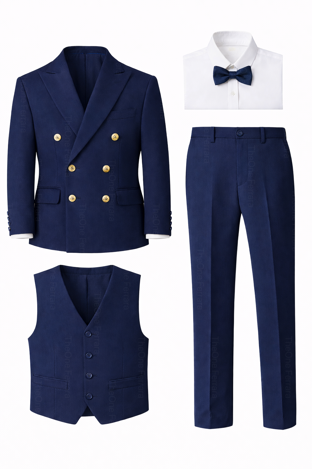 Abito da Cerimonia Bambino 1–16 Anni – Smoking Elegante Blu con Papillon-TheOne