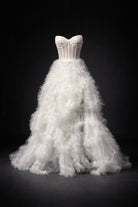 Abito da Sera Bianco con Corsetto e Tulle – Vestito Lungo Elegante Effetto Couture 883008