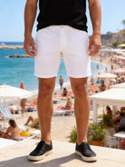 Bermuda Uomo Cotone Elasticizzato Slim Fit Turchese Estivi Casual - 7902 Bianco