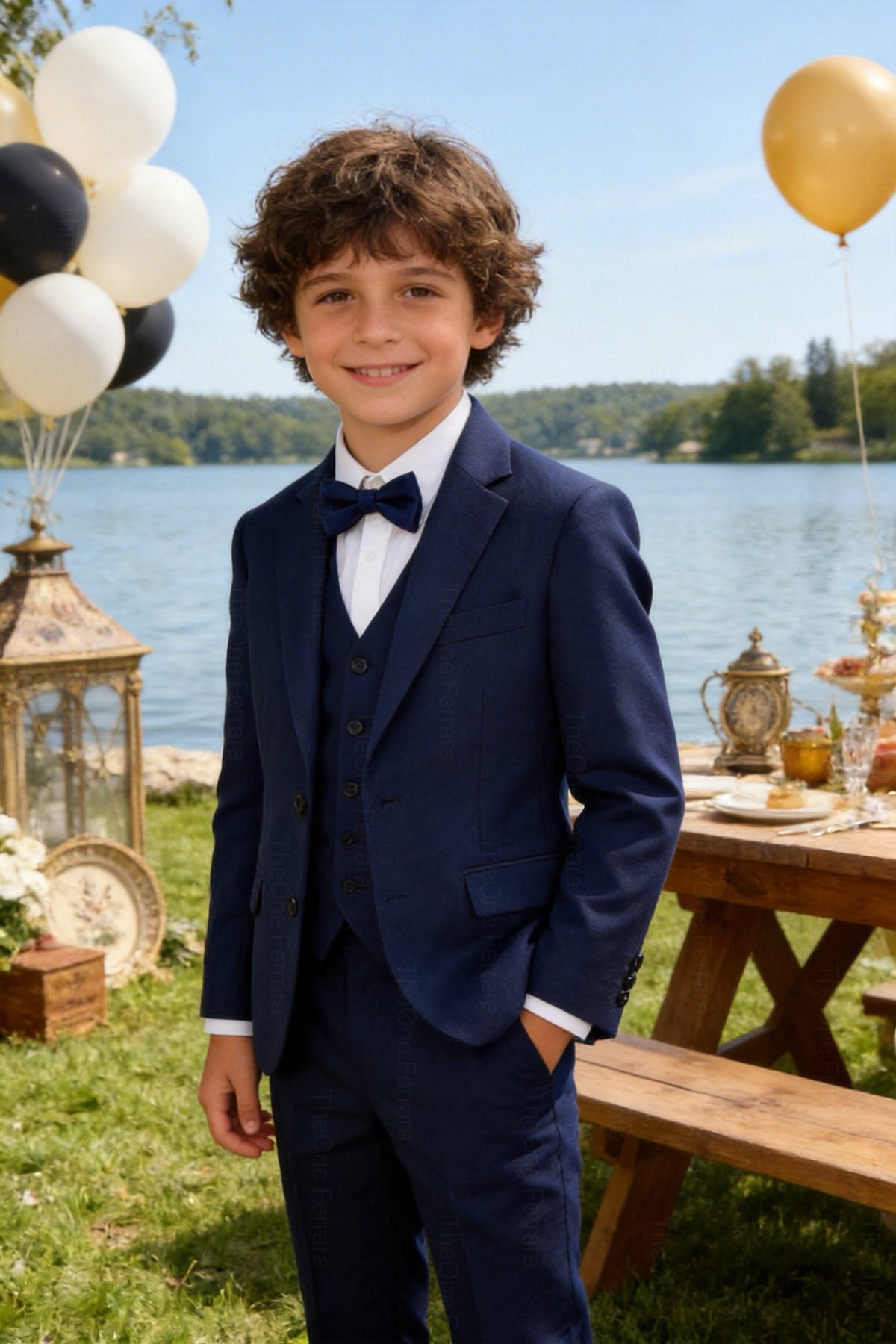 Abito Cerimonia Bambino Azzurro pastello freddo -Blu Elegante 1–16 Anni – Completo 5 Pezzi-TheOne