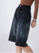 Jeans Donna Bermuda con Strass – Shorts Denim Vita Alta Wide Leg Eleganti Estivi 5115