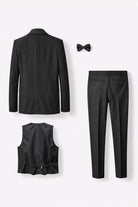 Smoking Uomo Nero 4 Pezzi con Rever Effetto Strass – Giacca 1 Bottone + Gilet Doppiopetto + Pantaloni + Papillon -Slim Fit Drop 6 -400-1-TheOne Ferrara