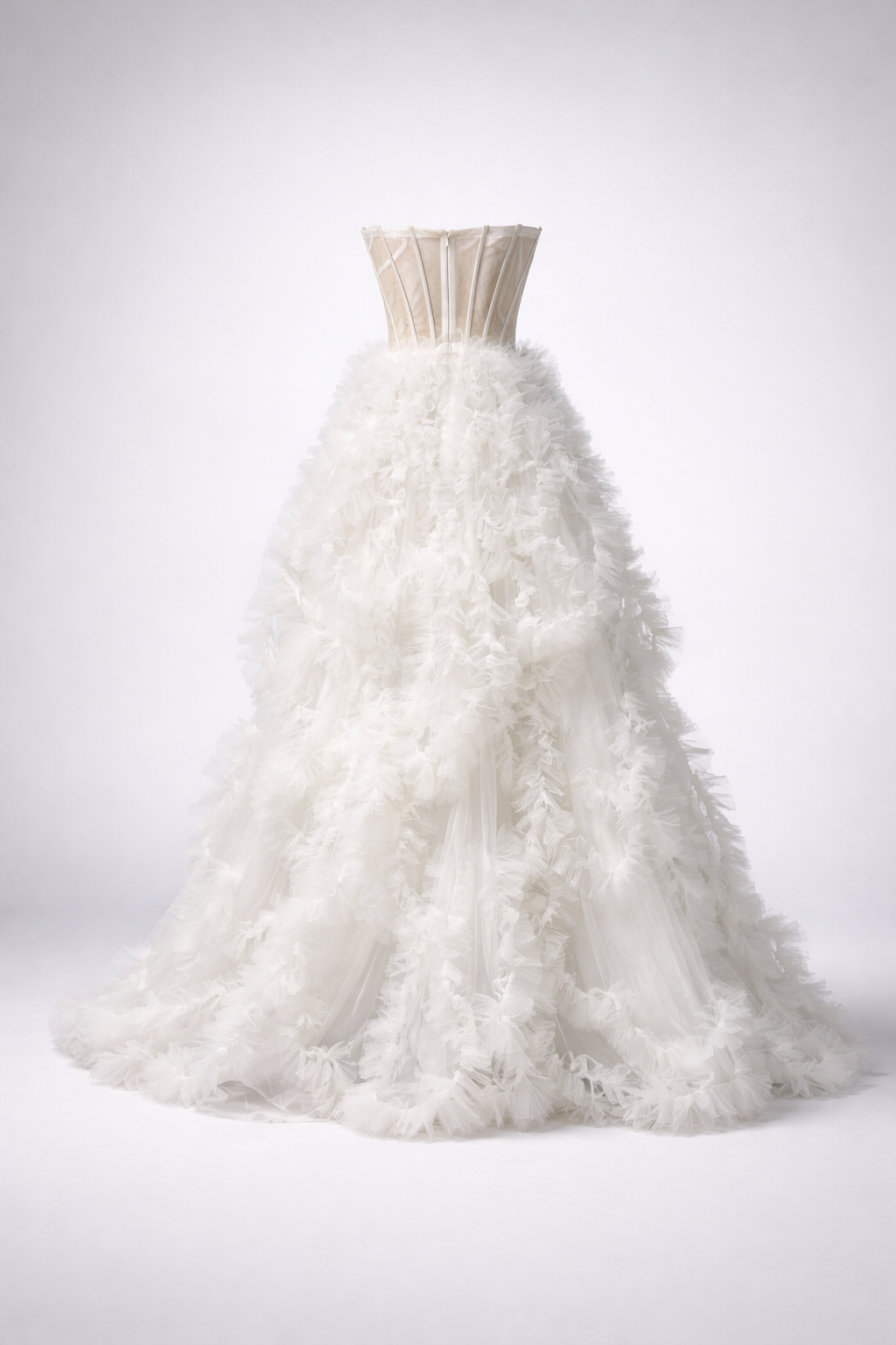 Abito da Sera Bianco con Corsetto e Tulle – Vestito Lungo Elegante Effetto Couture 883008