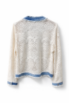 Giacca Donna in Crochet con Inserti Denim Leggera Estiva Aperta con Dettagli Floreali 5080
