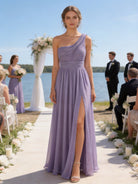 Abito Damigella Monospalla in Chiffon con Spacco Laterale