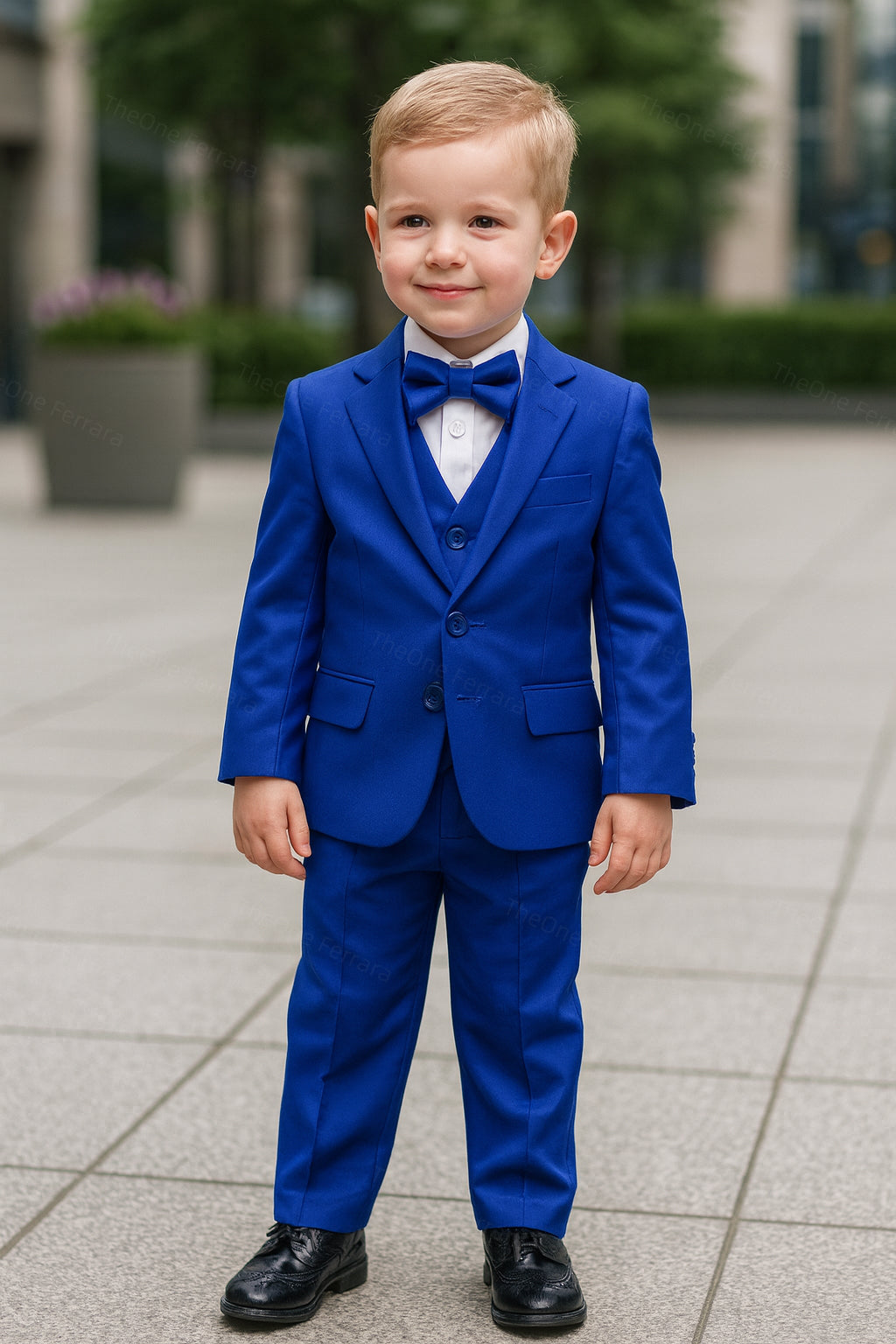 Completo Cerimonia Bambino 5 Pezzi – Abito Elegante Blu Reale con Giacca, Gilet, Camicia, Pantaloni e Papillon 4-14Anni A09 TheOne Blu di Prussia 65%Cottoon 35% Poliestere