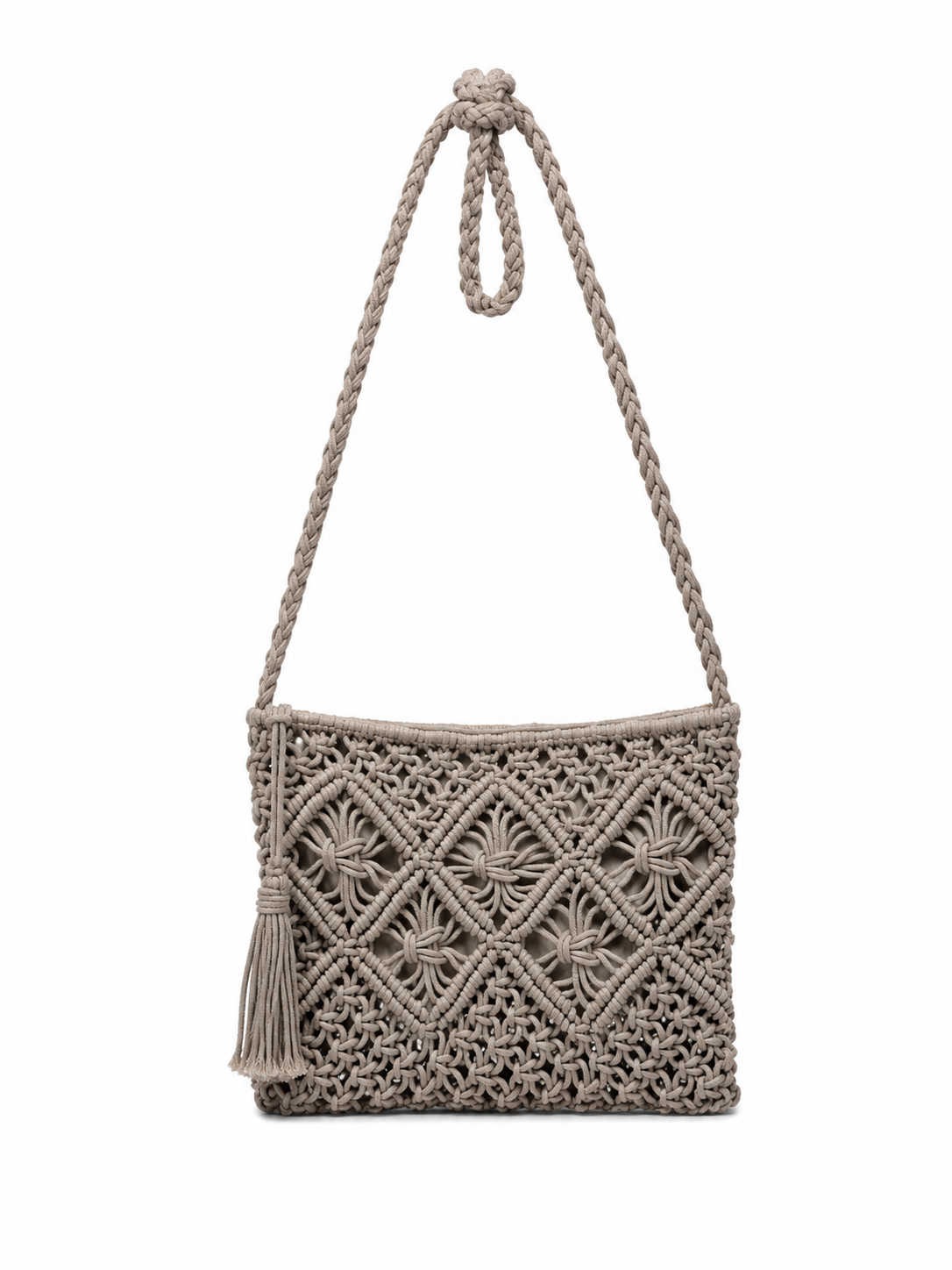 Borsa Macramè Donna Estate 2026 | Borsa Tracolla Intrecciata Boho Chic con Cerniera 202457 Kakhi Dimensioni: 28 × 21 × 1 cm