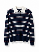 Maglia Polo Donna a Righe con Colletto e Bottoni 69048 Blu navy taglia unica 45-60kg