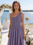 Abito Damigella Monospalla in Chiffon con Spacco Laterale