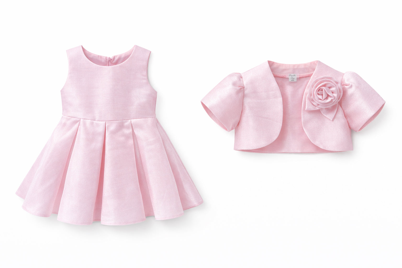 Abito Cerimonia Bambina con Bolero e Fiore – Vestito Elegante Rosa Cipria in Tessuto Strutturato Luminoso per Comunione, Matrimonio e Festa 1-6 anni Rosa Fodera: 100% poliestere