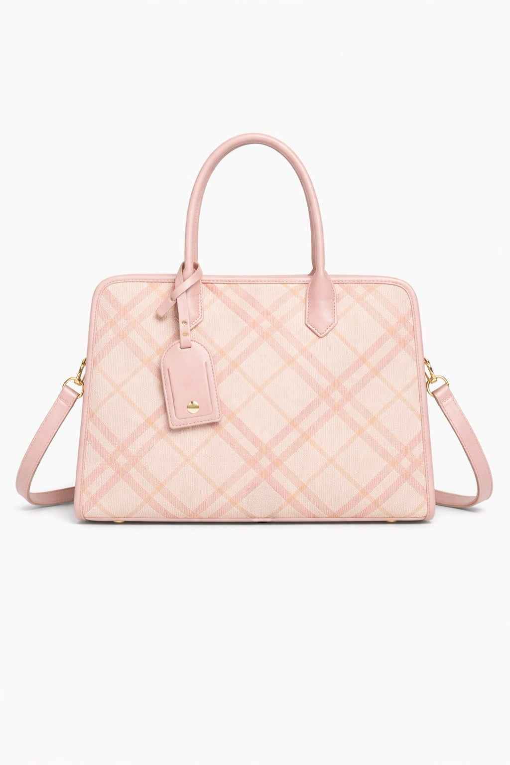 Borsa Donna Elegante a Quadri 34cm – Shopper Strutturata con Tracolla | Borsa Lavoro Chic 5635 Rosa 34X24X12cm