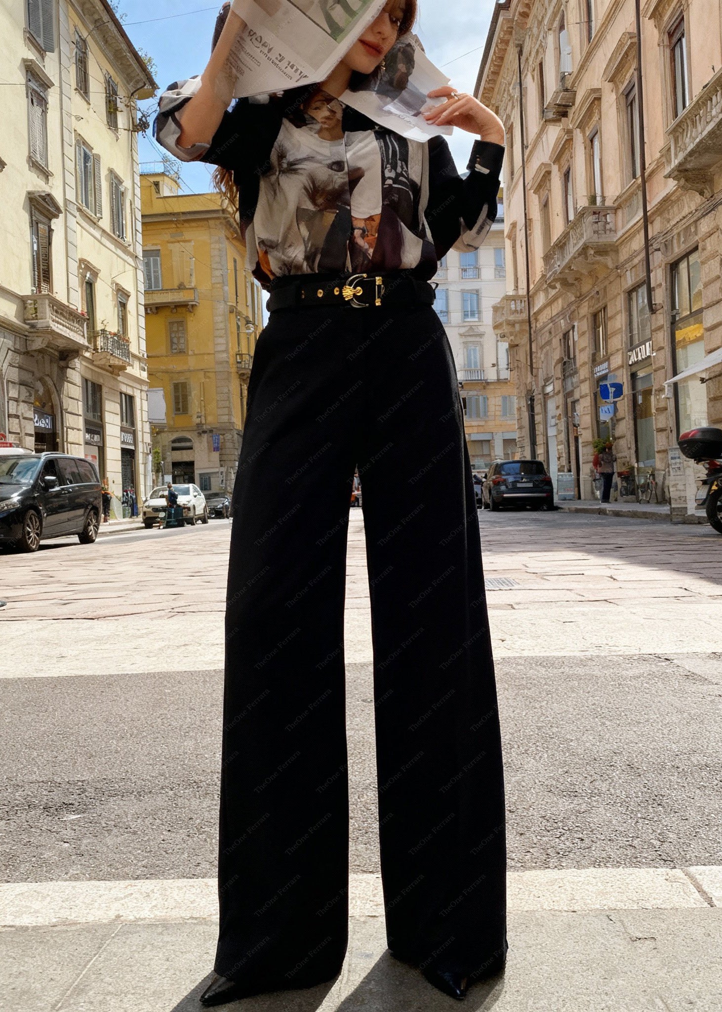 Pantaloni Palazzo Donna - Vita Alta con Cintura Nero