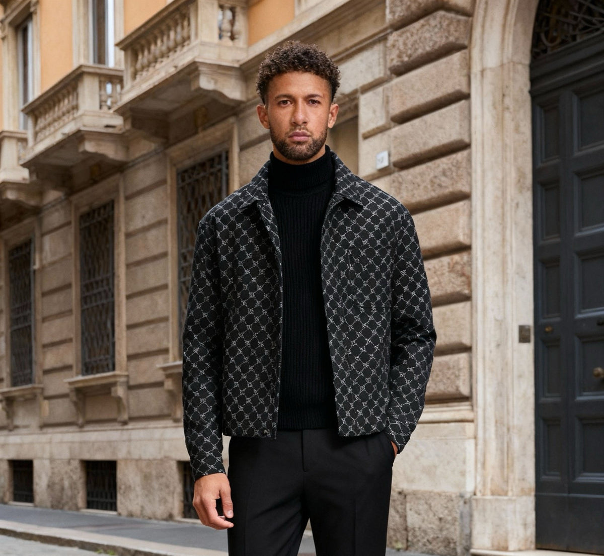 Giacca Overshirt Uomo con Motivo a Catena – Stile Elegante e Moderno-BM2543P-TheOne