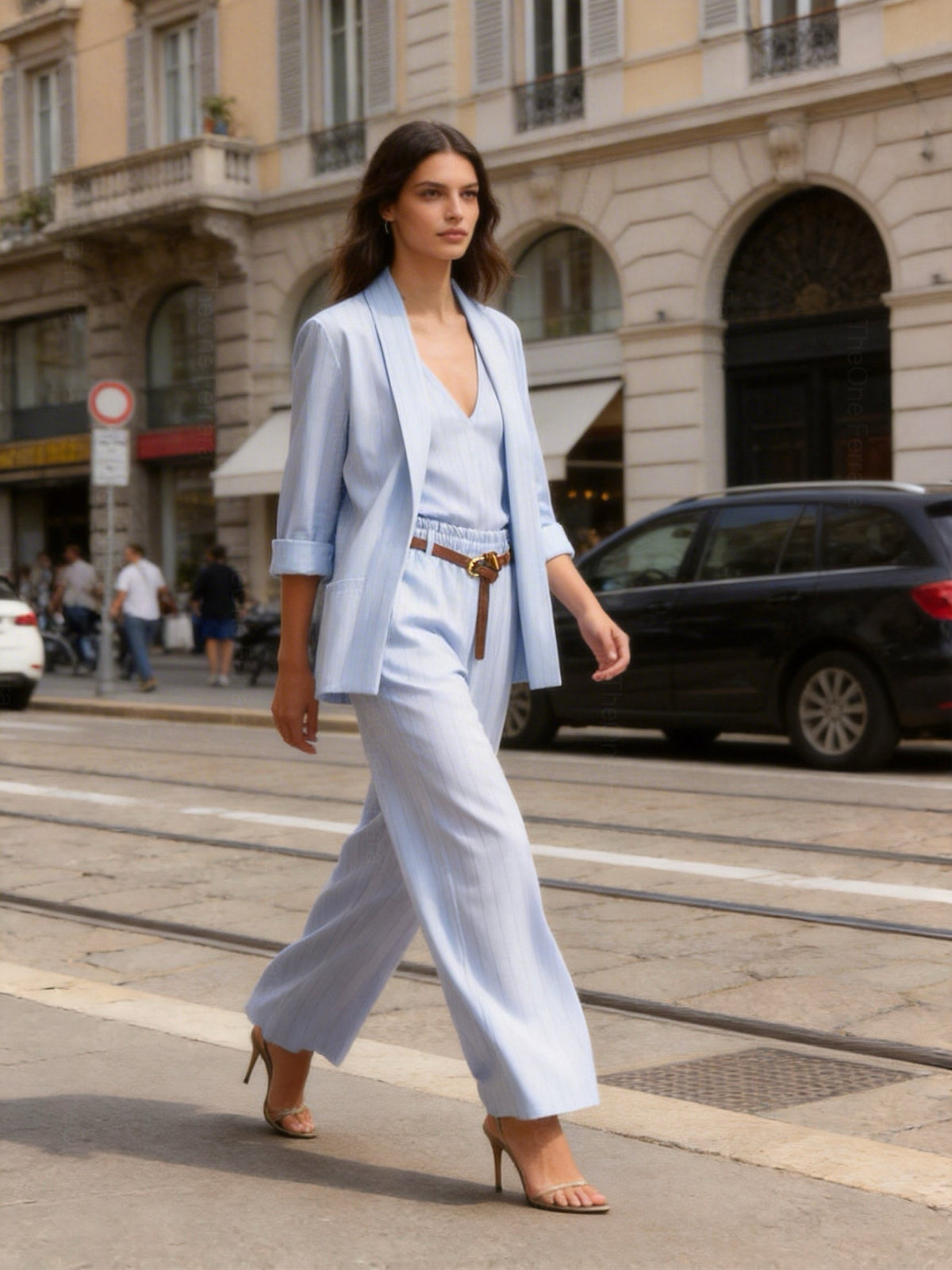 Completo Donna Elegante a Righe | Blazer e Pantaloni Wide Leg