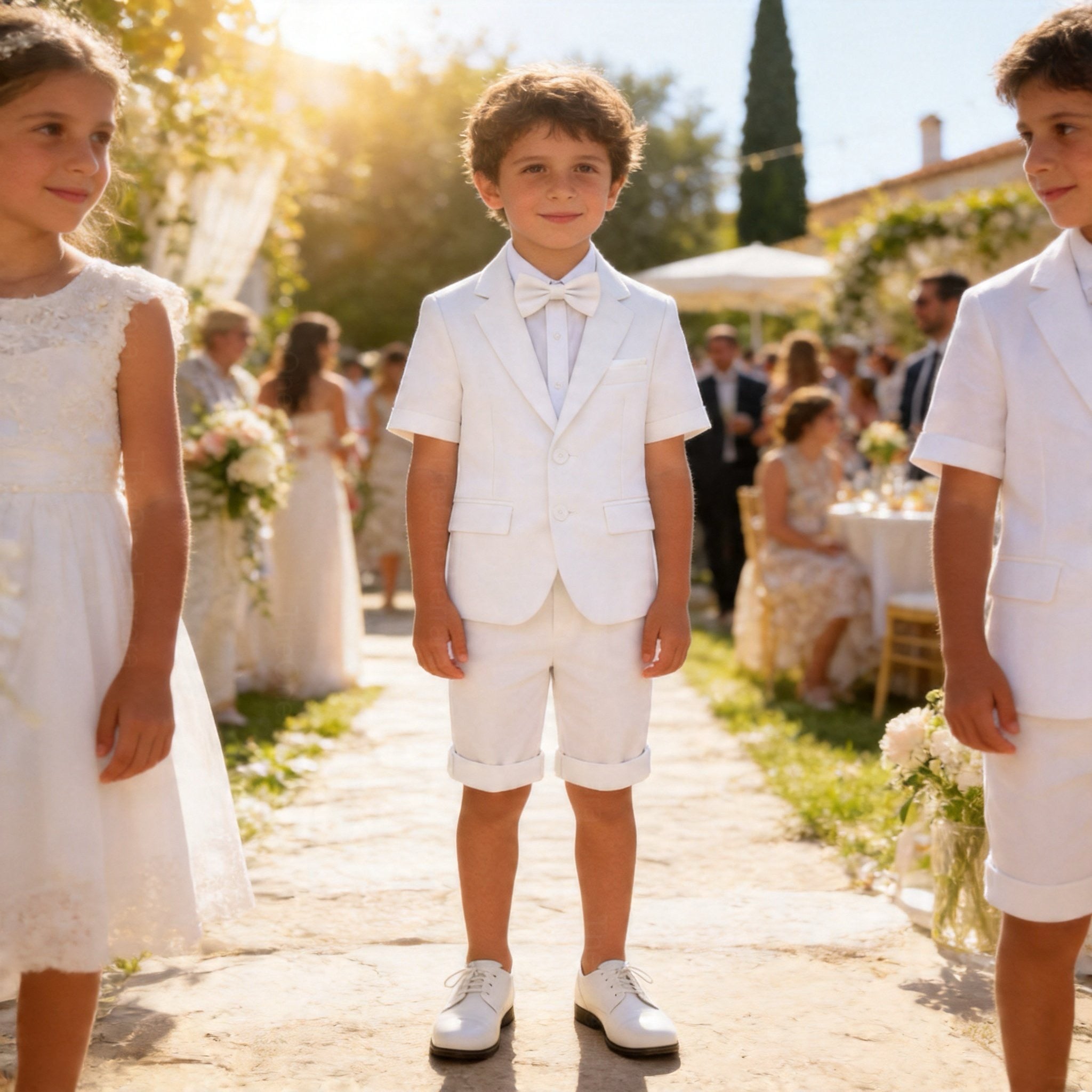 Completo Elegante Bambino Estivo 4 Pezzi con Giacca e Pantaloncini Abito Cerimonia Matrimonio 1-10Anni