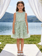 Abito da Cerimonia Bambina 2-12 Anni Elegante – Vestito con Fiori 3D e Gonna in Tulle per Matrimonio, Battesimo e Compleanno 716