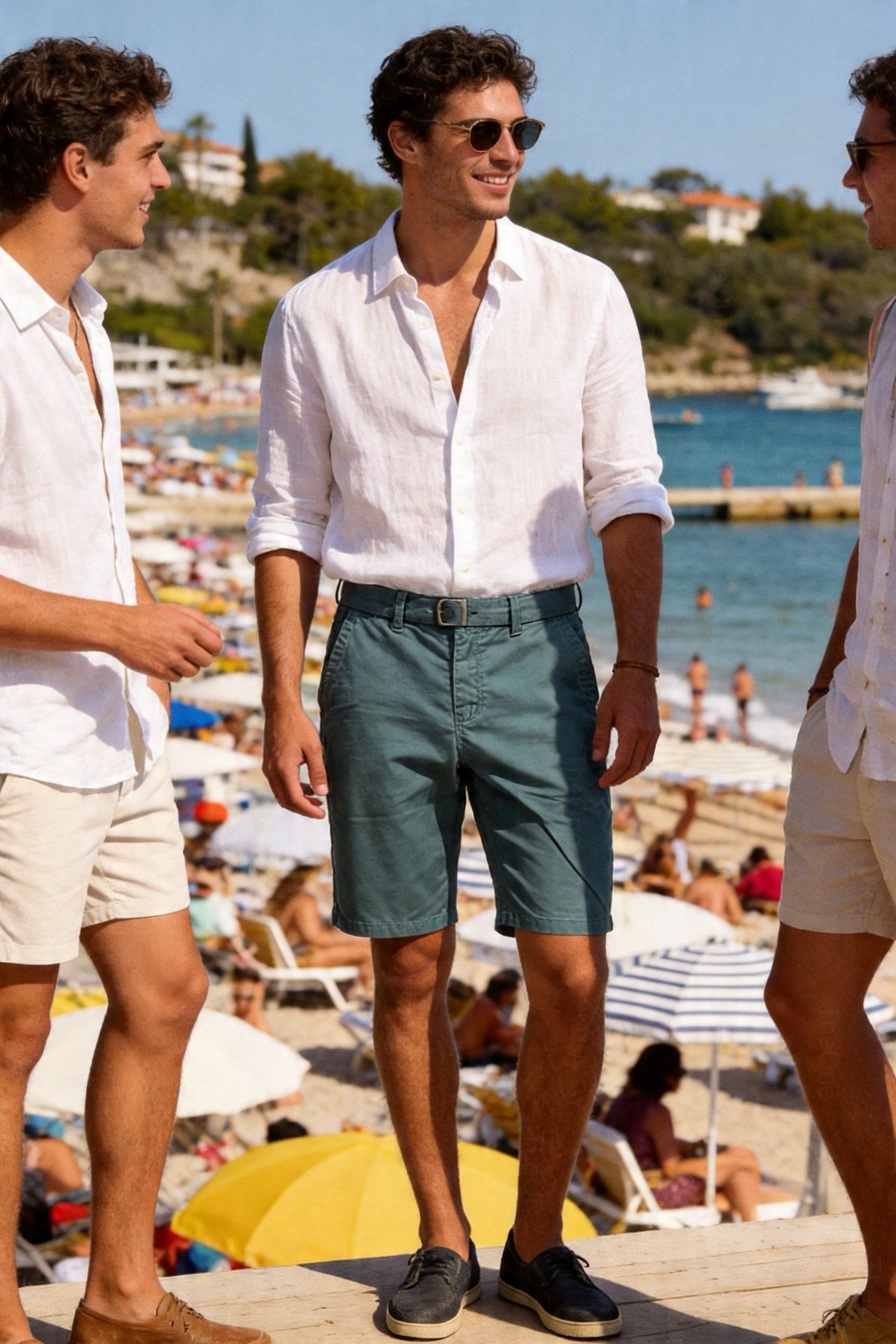 Bermuda Uomo Cotone Elasticizzato Slim Fit Turchese Estivi Casual - 7902