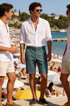 Bermuda Uomo Cotone Elasticizzato Slim Fit Turchese Estivi Casual - 7902